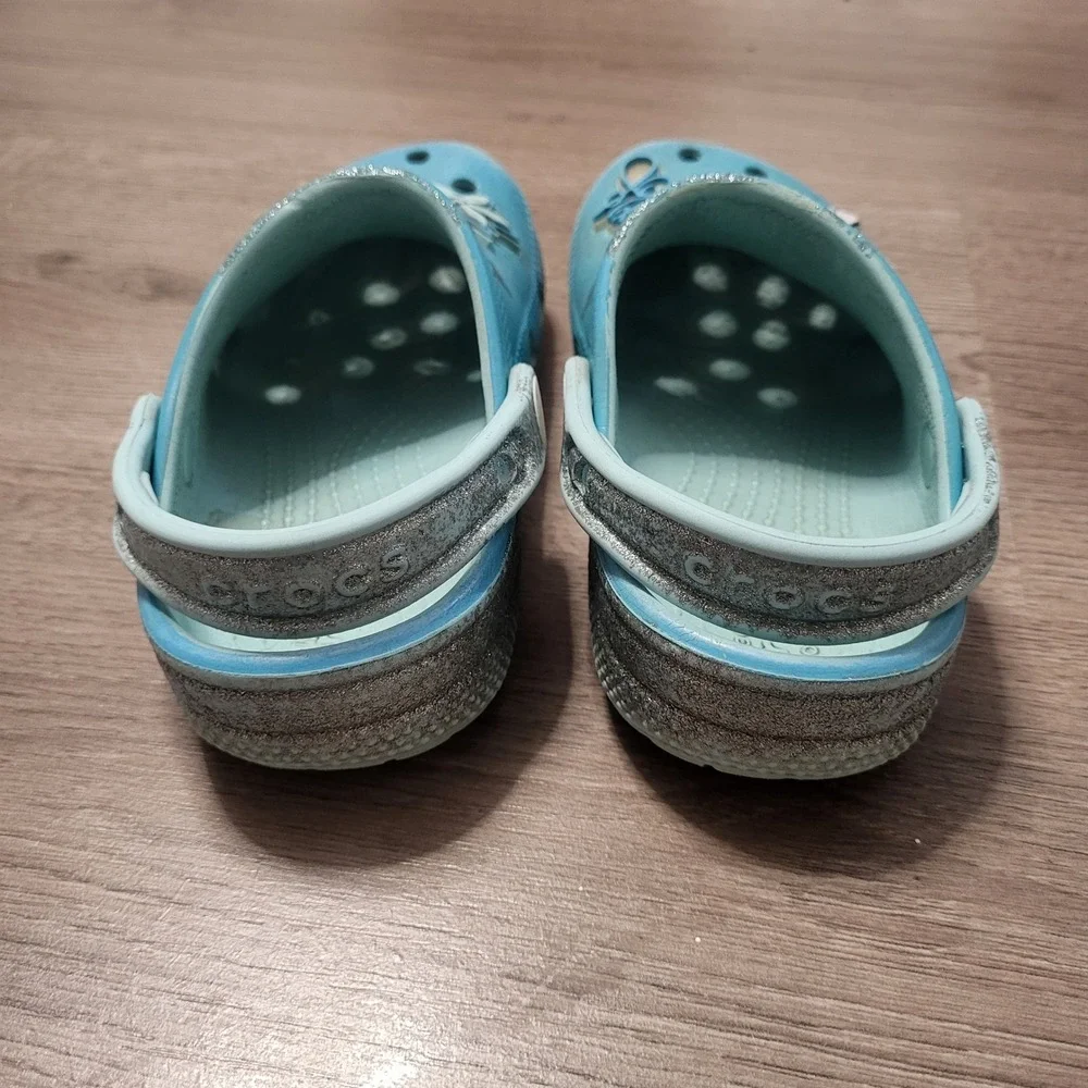 Crocs Disney Frozen Elsa Glitter Clogs Blue Silver Toddler Kids C11 Snowflake